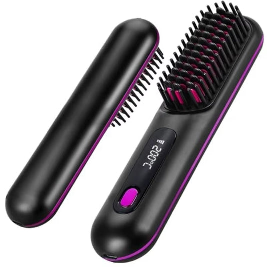 Upgrade Portable Straightener Brushs for Travel with LCD Temperature Display Fast Heating Cordless Mini Hair Brushs for Women